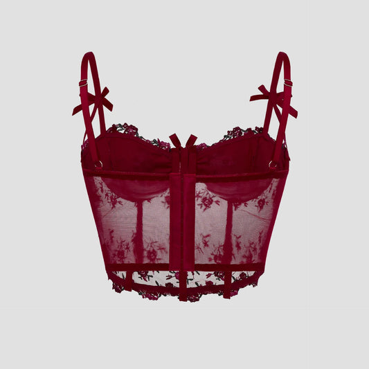 Floral Lace Embroidery Bow Corset