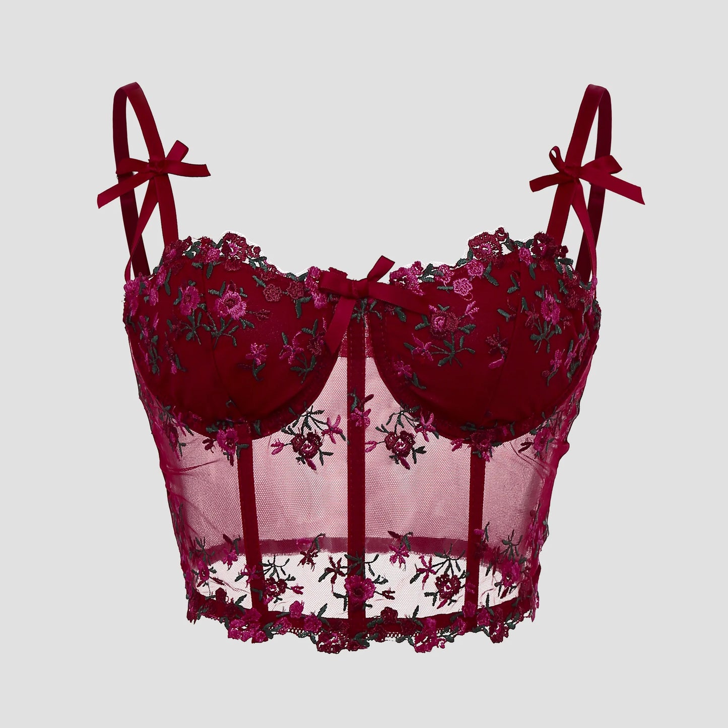 Floral Lace Embroidery Bow Corset