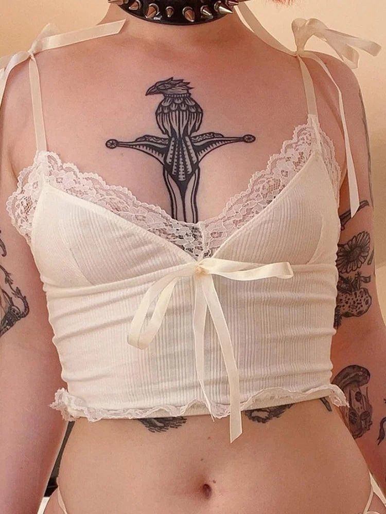 Lace Trim Backless Crop Top