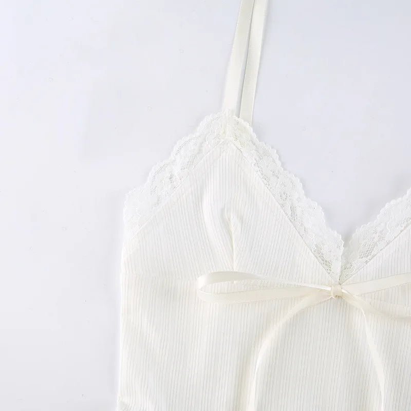 Lace Trim Backless Crop Top