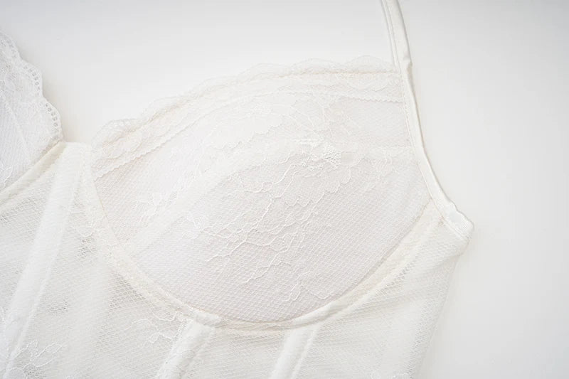 White Floral Lace Halter Corset