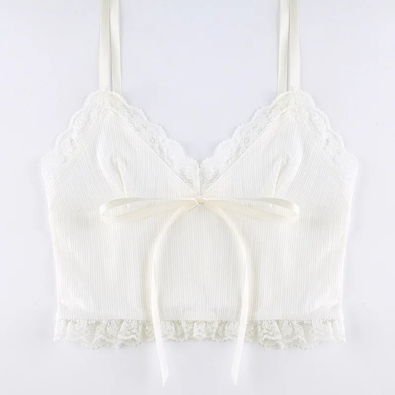 Lace Trim Backless Crop Top