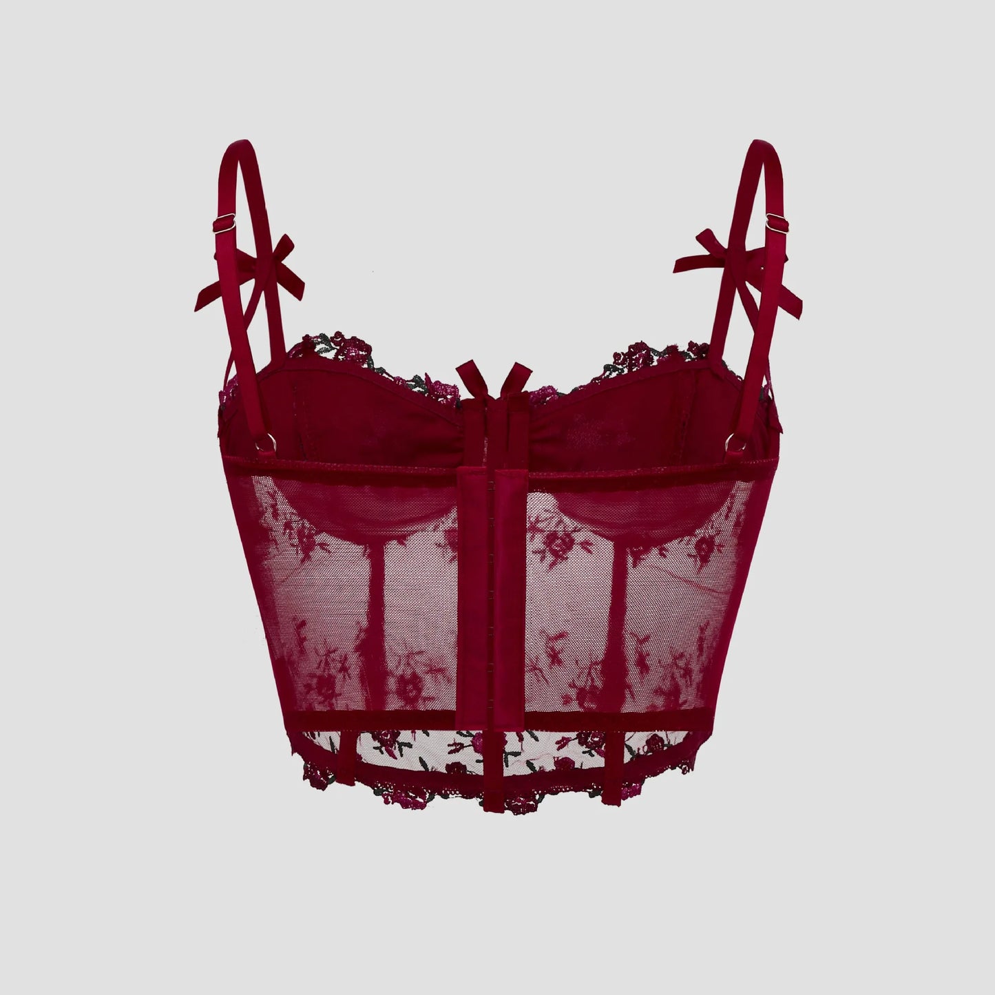 Floral Lace Embroidery Bow Corset
