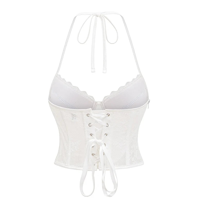 White Floral Lace Halter Corset
