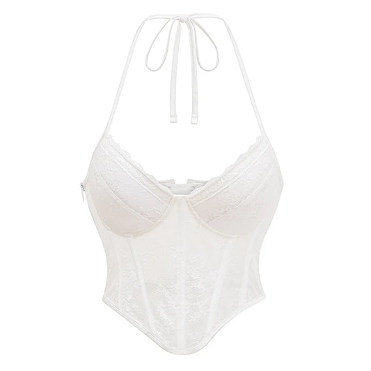 White Floral Lace Halter Corset