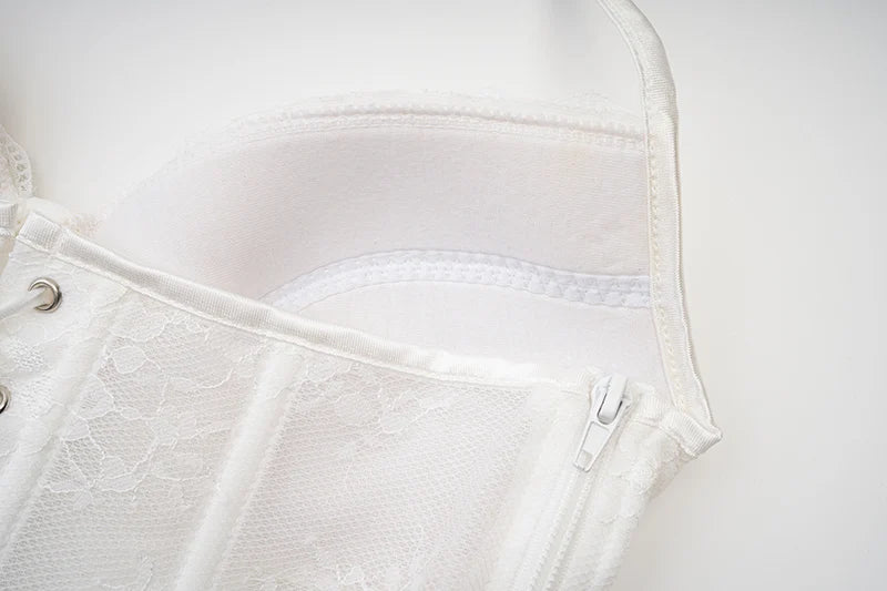 White Floral Lace Halter Corset