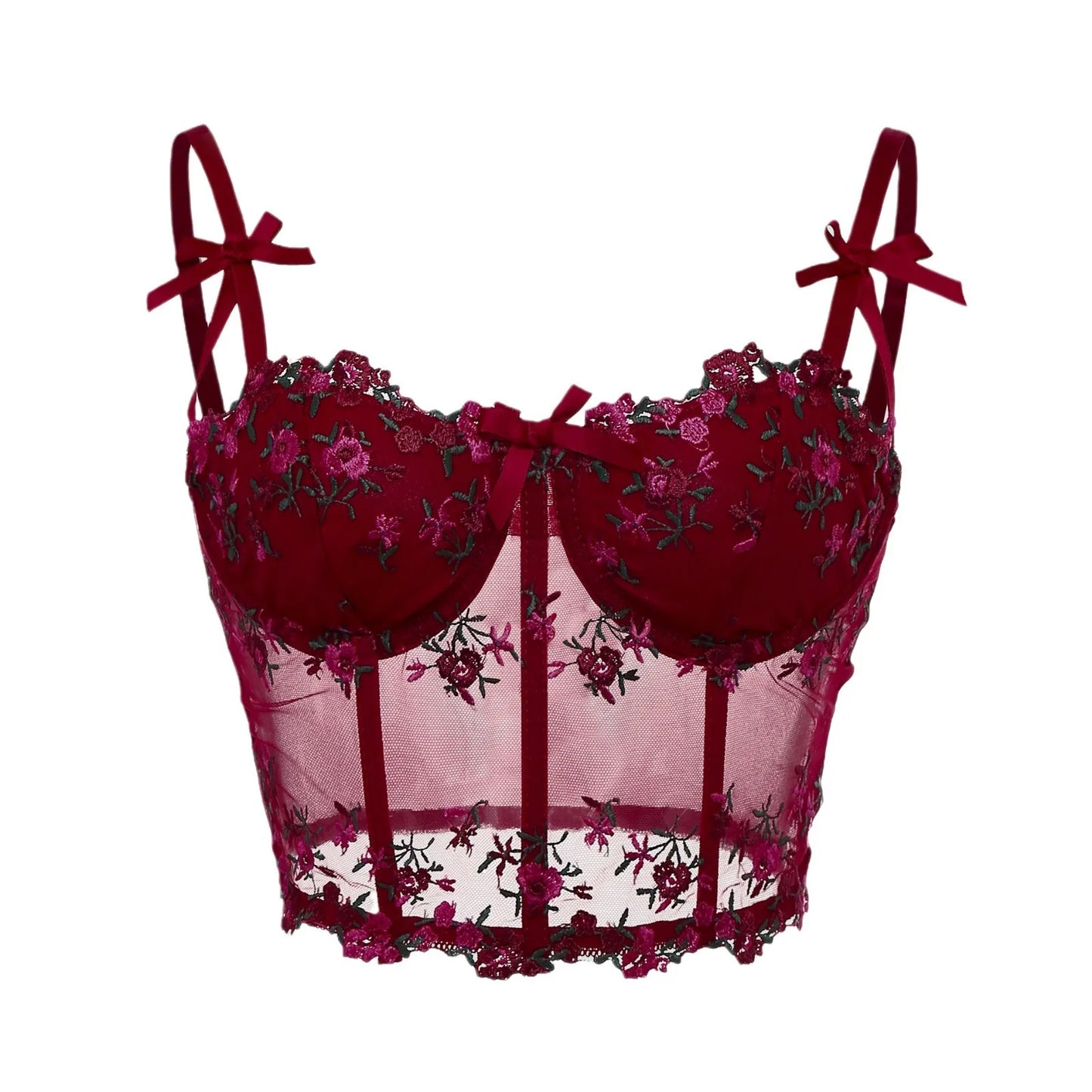 Floral Lace Embroidery Bow Corset