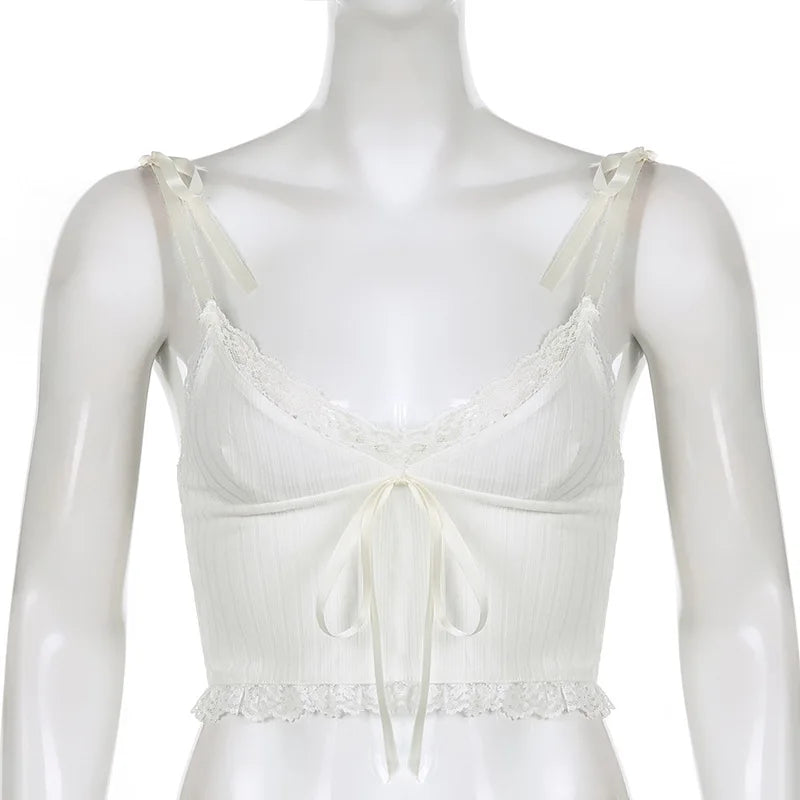 Lace Trim Backless Crop Top