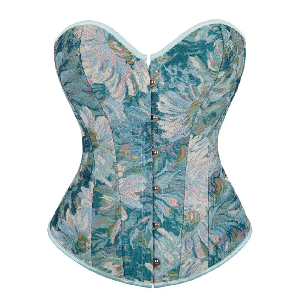 Teal Watercolor Floral Corset
