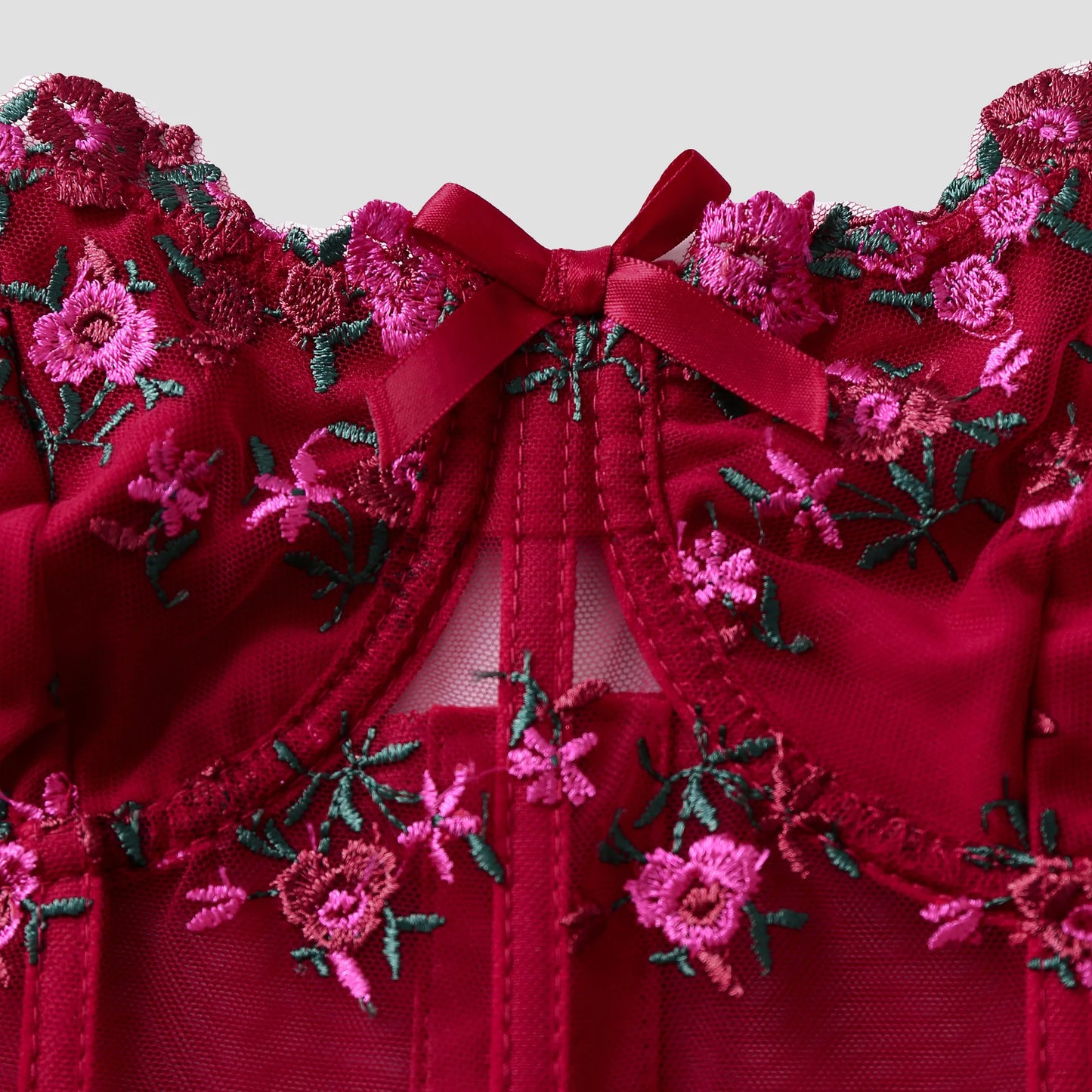 Floral Lace Embroidery Bow Corset
