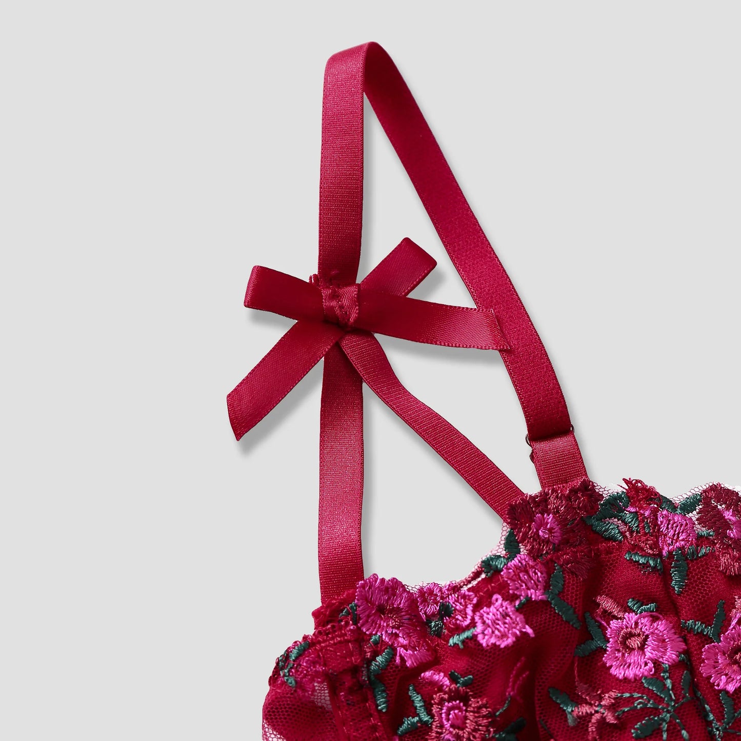 Floral Lace Embroidery Bow Corset