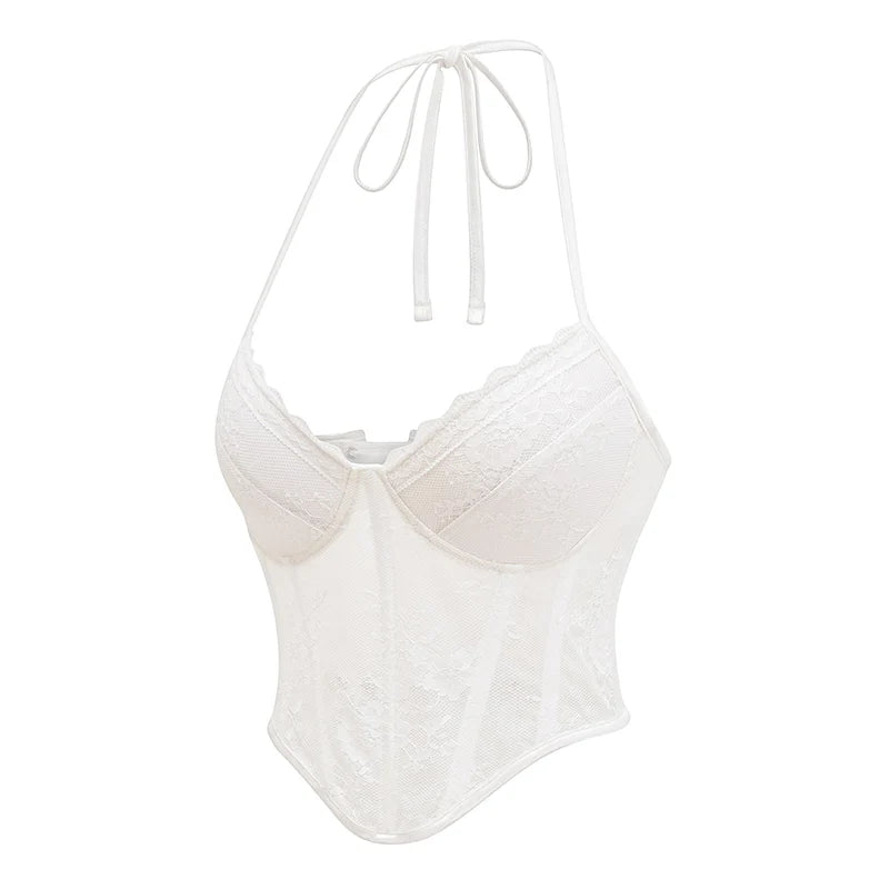 White Floral Lace Halter Corset